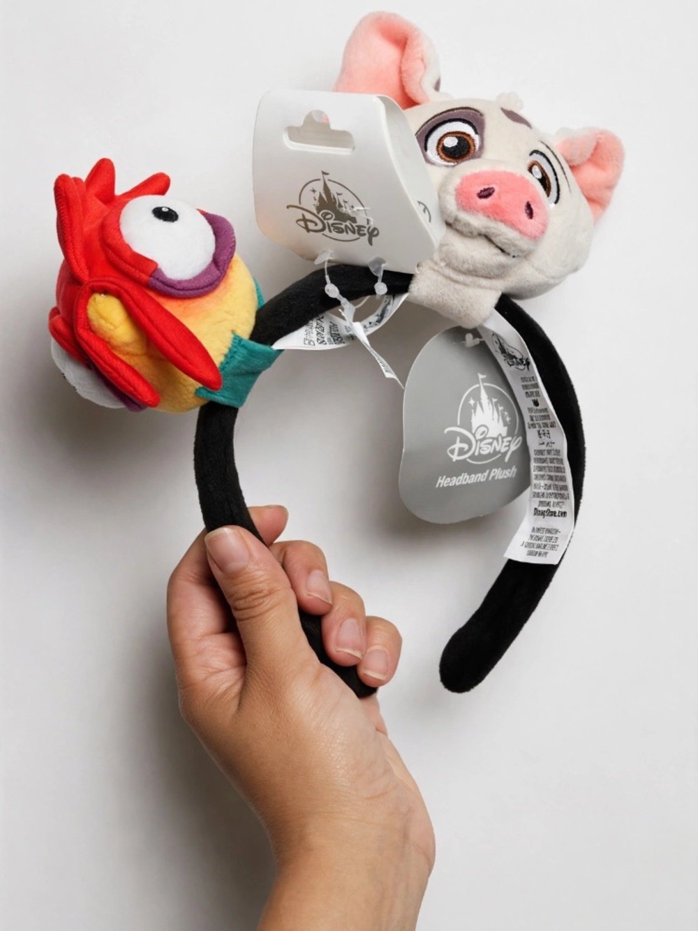Disney Plush Headband with Pua (white/pink) and Heihei (red/yellow)